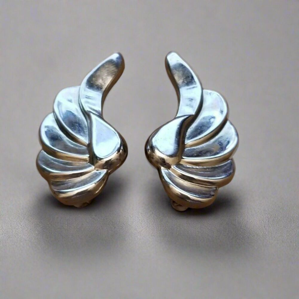 Vintage Marino Silver Tone Wing Clip-On Earrings – Sculpted Feather Design